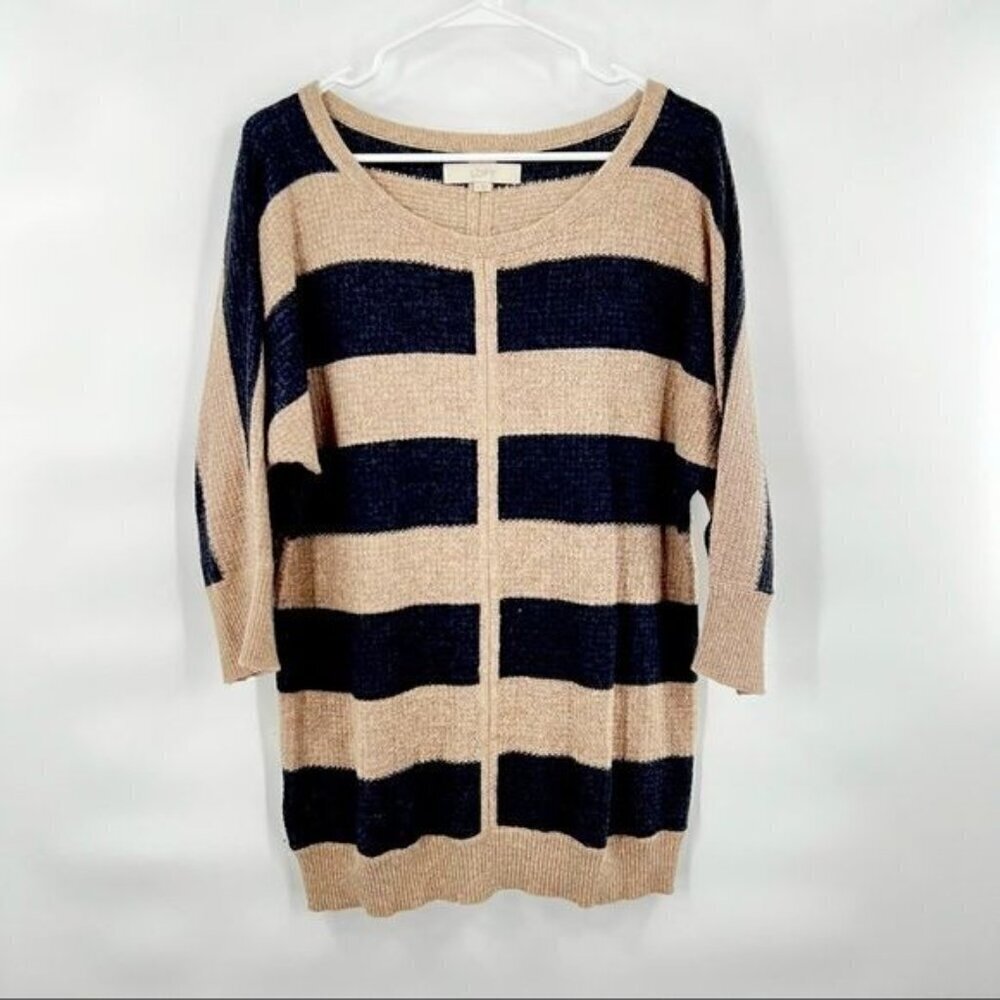 Loft rabbit hair wool blend long sleeve sweater top M striped brown black